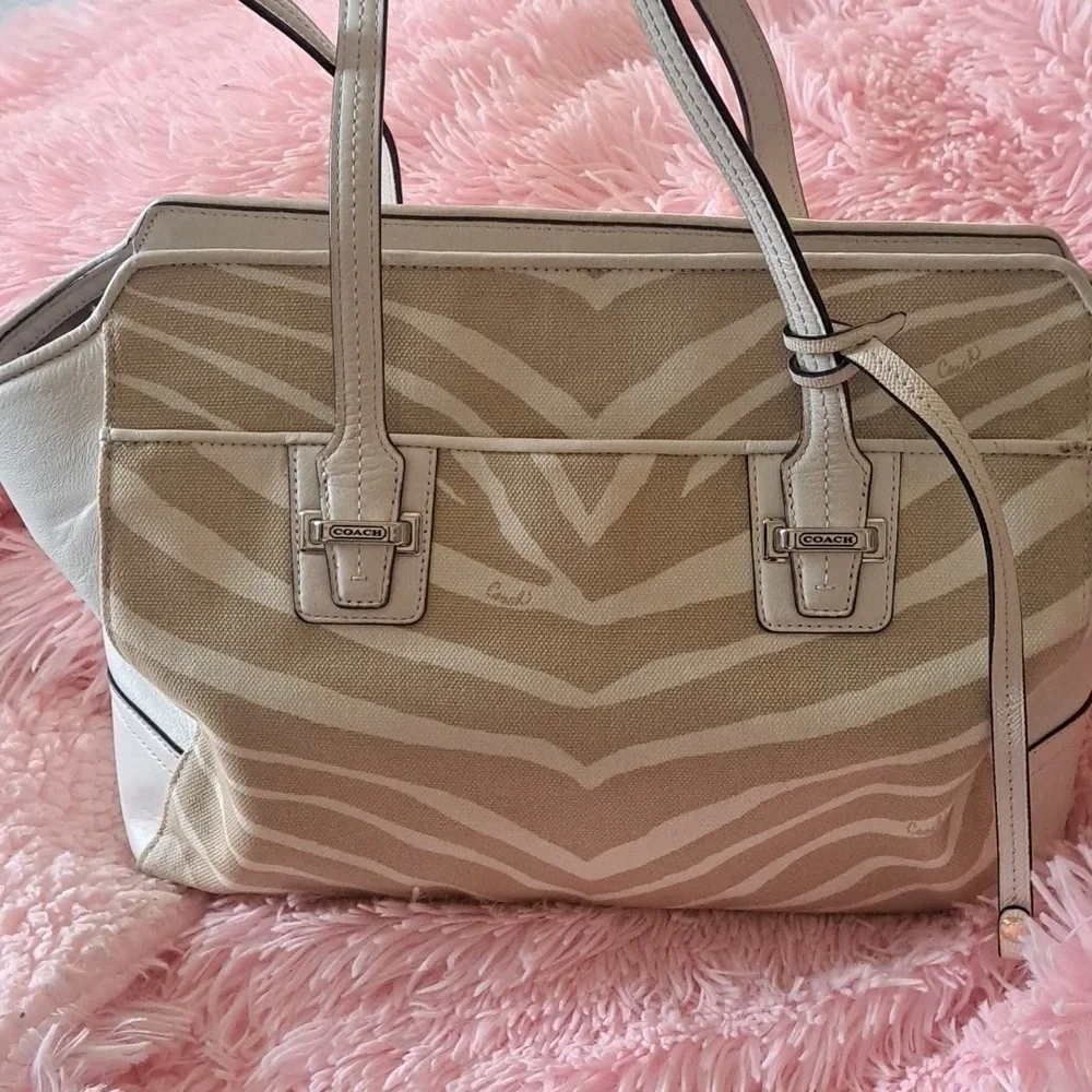 Coach White Tan Zebra Purse - Picture 7 of 16